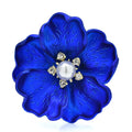 PENDRA DuoBloom Red-and-Blue Enamel Pearl Flower Brooch
