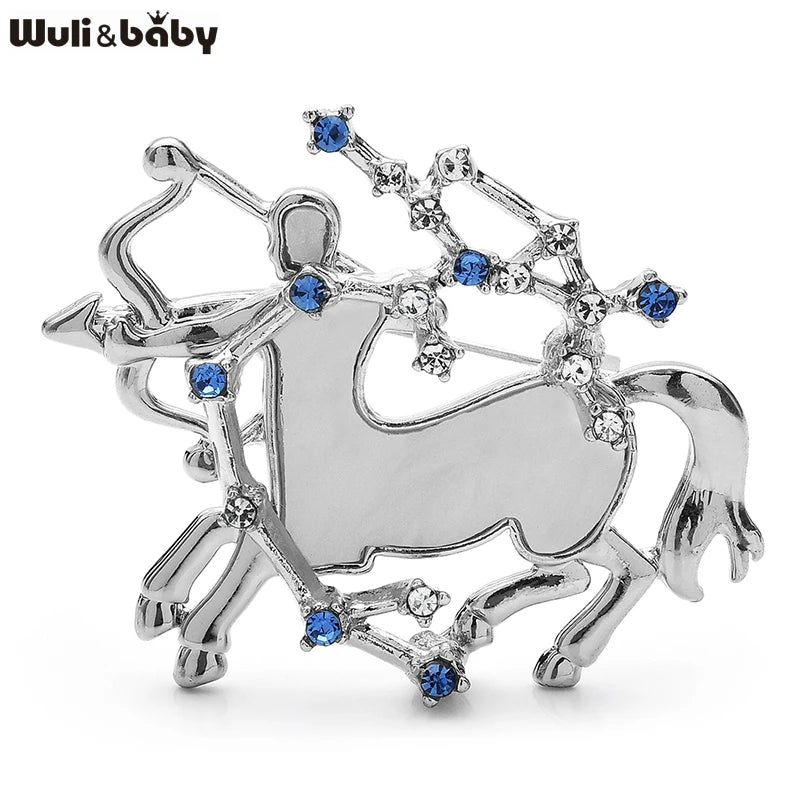 Wuli&baby Zodiac Sagittarius Brooch Pins Acrylic Knight Horse Arrow Badge Designer Jewelry