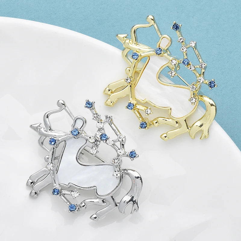 Wuli&baby Zodiac Sagittarius Brooch Pins Acrylic Knight Horse Arrow Badge Designer Jewelry