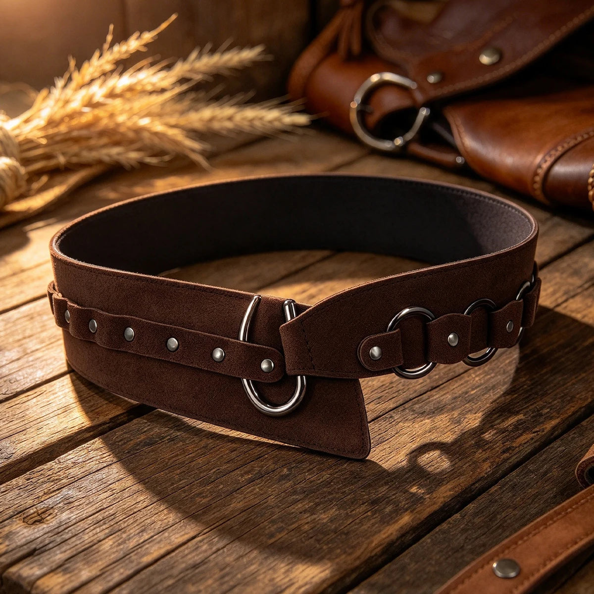 Western Cowgirl New style street fashion punk suede Leather belt for women half skirt outerwear decorative Gothic cinch belt