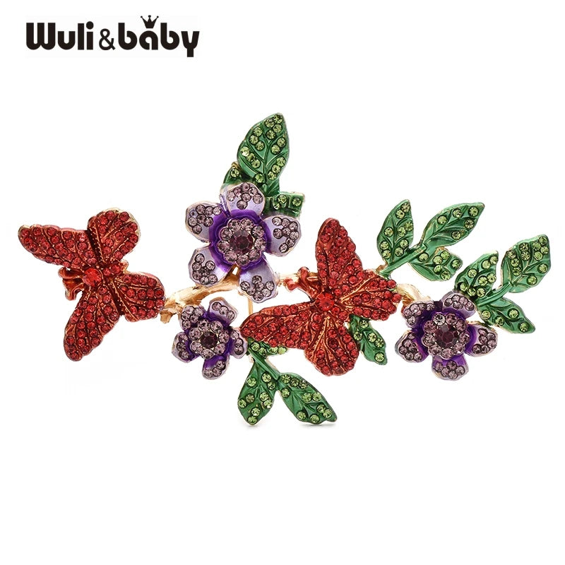Wuli&baby Shining Butterflies Brooches 3-color Rhinestone Insects And Flowers Brooch For Women's Clothes Backpack Pins Gifts