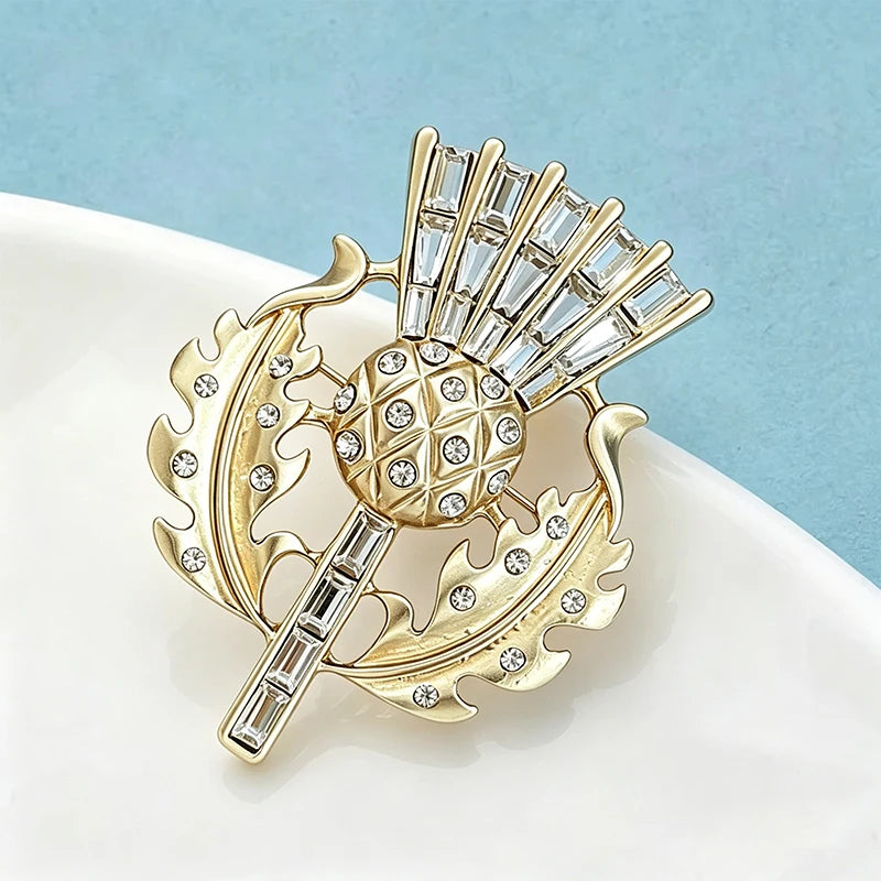 PENDRA Aurelia Golden Leaf Crystal Floral Brooch