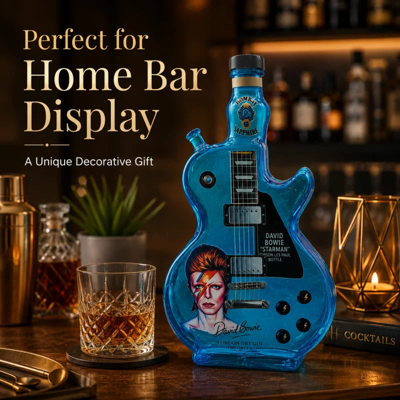 David Bowie Starman Theme Glass Whiskey Decanter Guitar Bottle Music Fan Collectible Home Decor