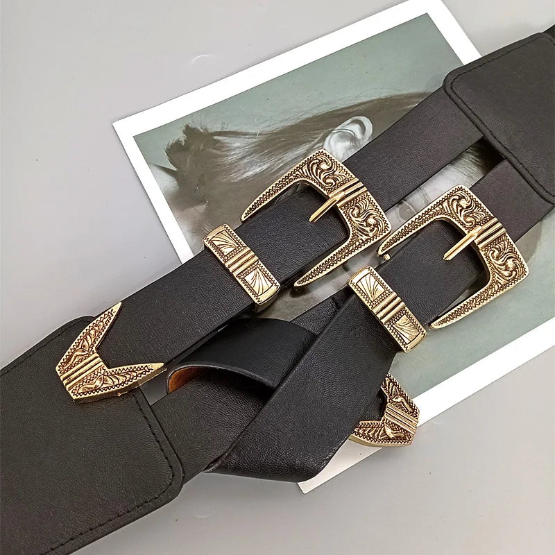 Female Waist Gothic Elastic Corset Belt Female Stretch Cummerbunds High Quality Luxury Designer Black Punk Wide Belts For Women