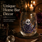 PENDRA Gothic Skull Silver-Glitter Purple-Rose Stemless Glass Tumbler