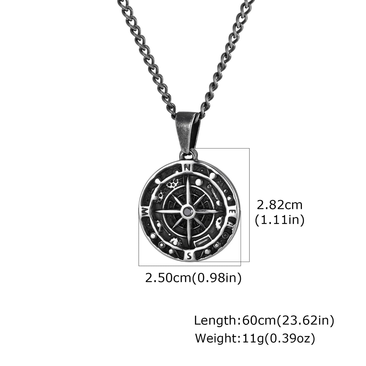 Vintage Compass Pendant Necklace for Men,Stainless Steel Antique Grey Compass Charm Necklace,Lucky Graduation Jewelry Gift