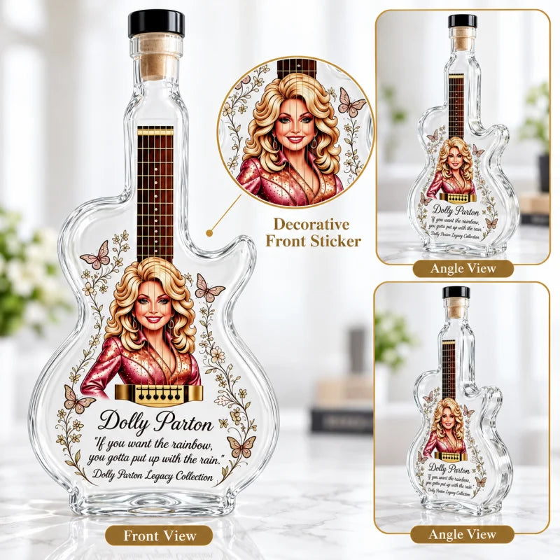 Dolly Parton Guitar Glass Liquor Decanter Whiskey Bottle Home Bar Decor Fan Collectible Gift