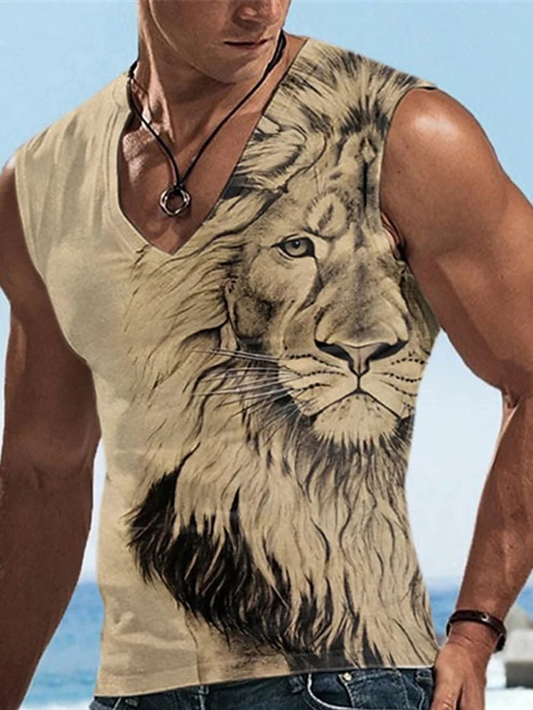 Street Style Stylish Men's V-neck Tank Top Summer Outdoor Casual Men's Tank Top Running Men's Comfortable Vest Pirate Ship Print