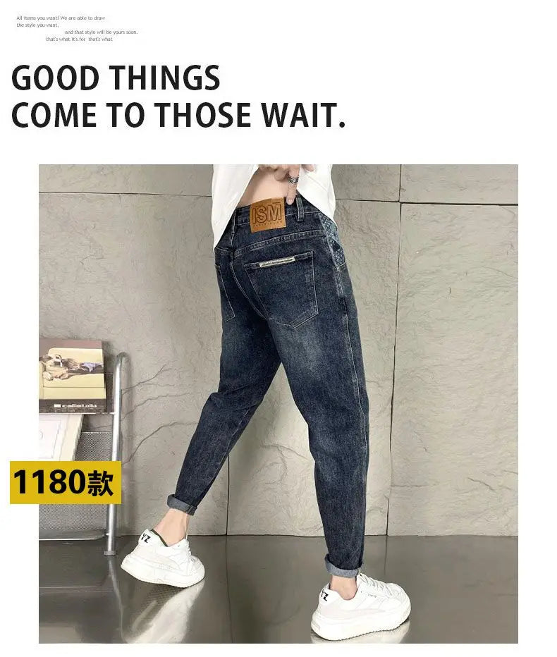 New Harajuku Fashion Trendy Spring Autumn Slim Fit Casual Jeans for Men Vintage Tapered Pencil Pants Stretch Boyfriend Jeans
