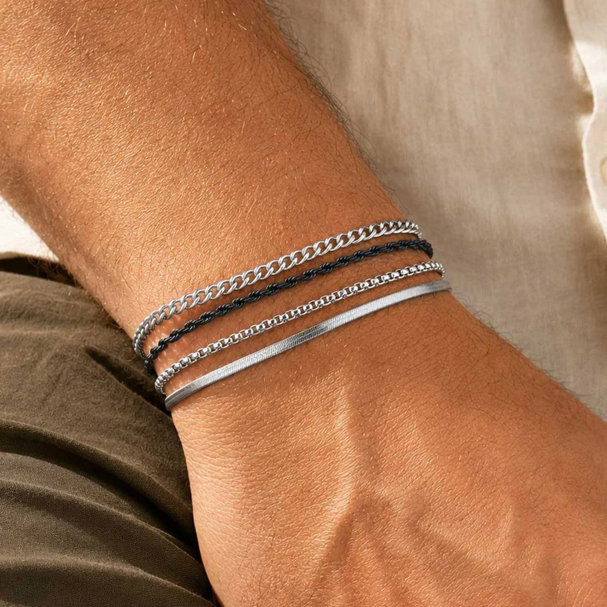 PENDRA Cuban Silver 4Pcs Bracelet