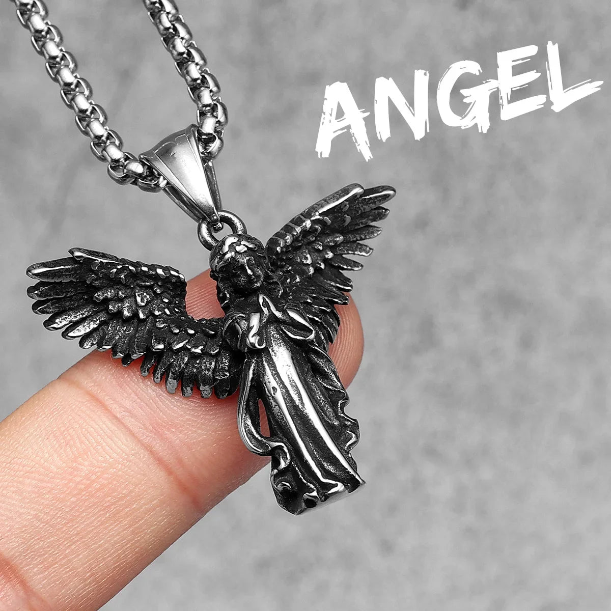PENDRA Angel Wing Cross Steel Necklace