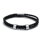 Custom 1-7 Names Multi Layer Leather Bracelet for Men,Stainless Steel Beads Handmade Braided Wristband,Gift for Father Dad