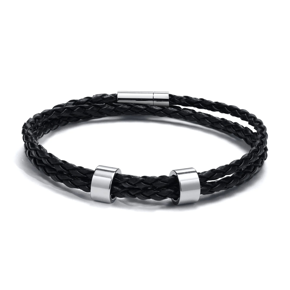 Custom 1-7 Names Multi Layer Leather Bracelet for Men,Stainless Steel Beads Handmade Braided Wristband,Gift for Father Dad