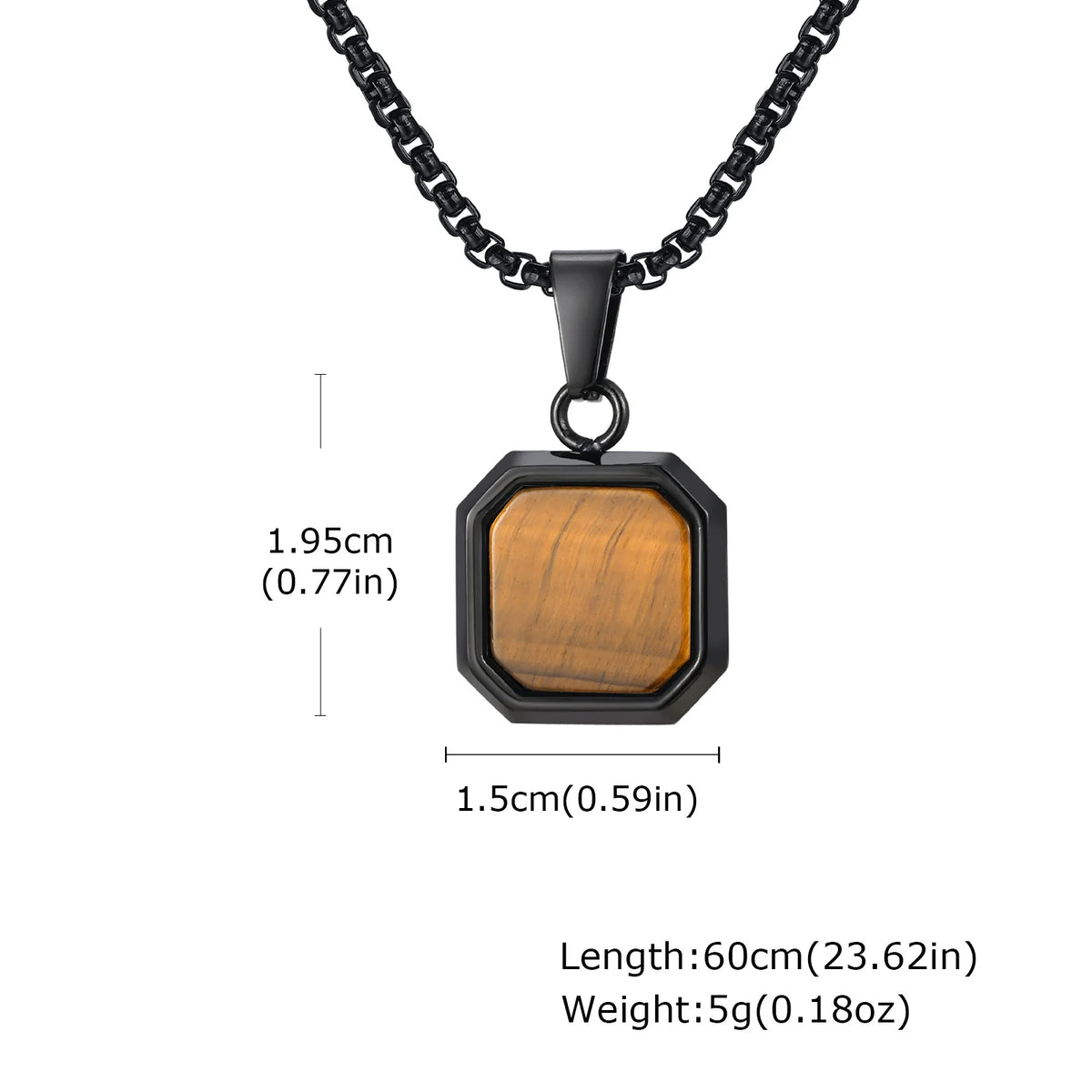 Brown Tiger Eye Stone Necklace for Men,Natural Stone Square Stainless Steel Necklace,Christmas  Anniversary Jewelry Gift