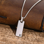 Men's Initial Vertical Bar Necklaces,Waterproof Stainless Steel Plain Geometric Pendant Collar,Personalize Custom Gifts Jewelry