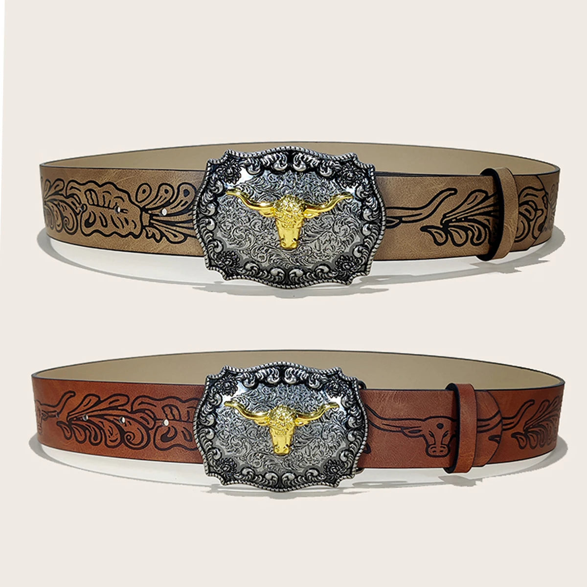 Western Cowboy PU Leather Belt For Men and Women Bull Decoration Waist Strap Punk Accessories Luxury Designer Jeans Belt