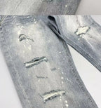 2026 Washed Light Blue Ripped Jeans Men's Straight High Street Trendy Brand Ragged Beggar Pants Large Size Trousers Cargo Pants