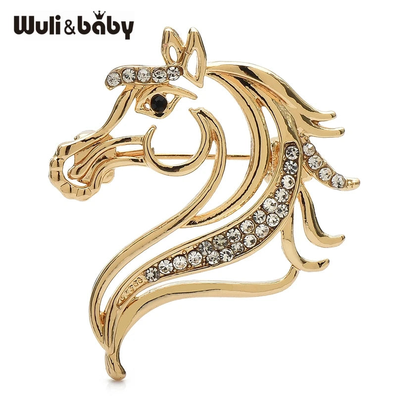 PENDRA Rhinestone Strong Horse Head Brooch
