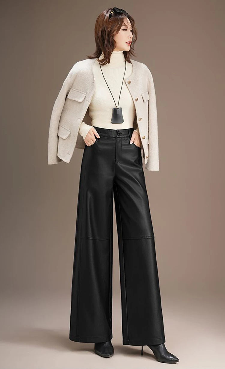 PENDRA Warm Drape Wide Leg PU Leather Pants