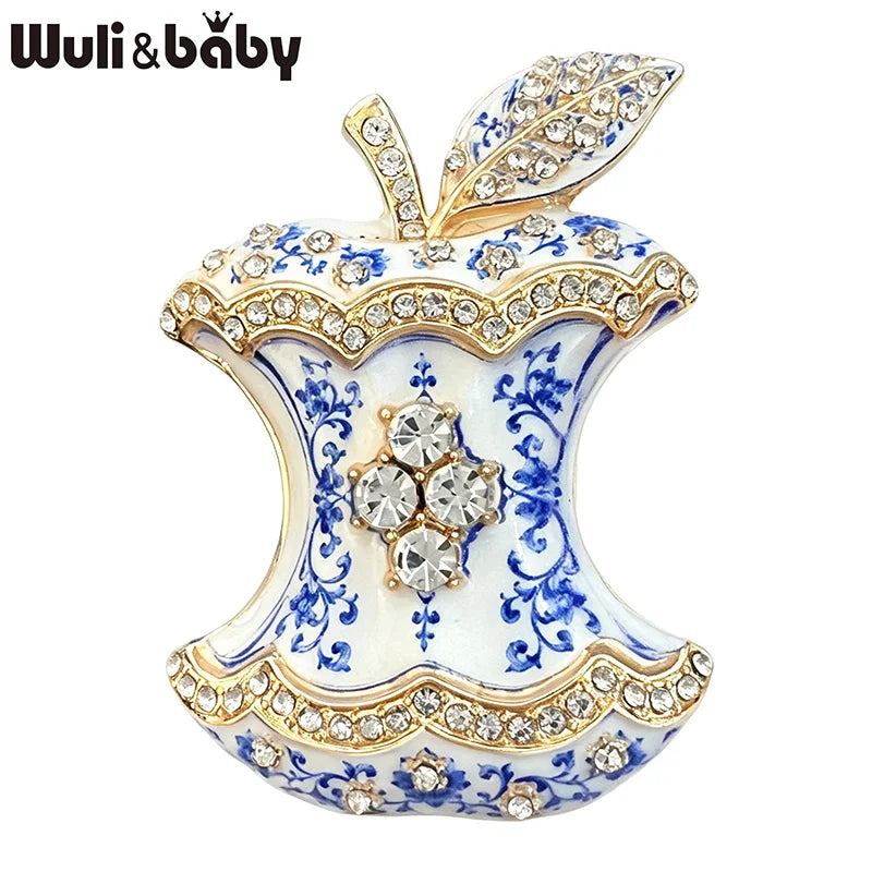 PENDRA Appletta 3-Color Rhinestone Enamel Apple Brooch