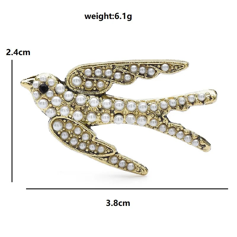 Wuli&baby Vintage Pearl Swallow Brooches For Women Unisex 2-color Lovely Flying Bird Party Casual Brooch Pins Gifts