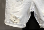 High Quality New Summer Korean Luxury Clothing Design Men's Casual Denim Shorts Distressed Cat Whisker Streetwear Short Pants