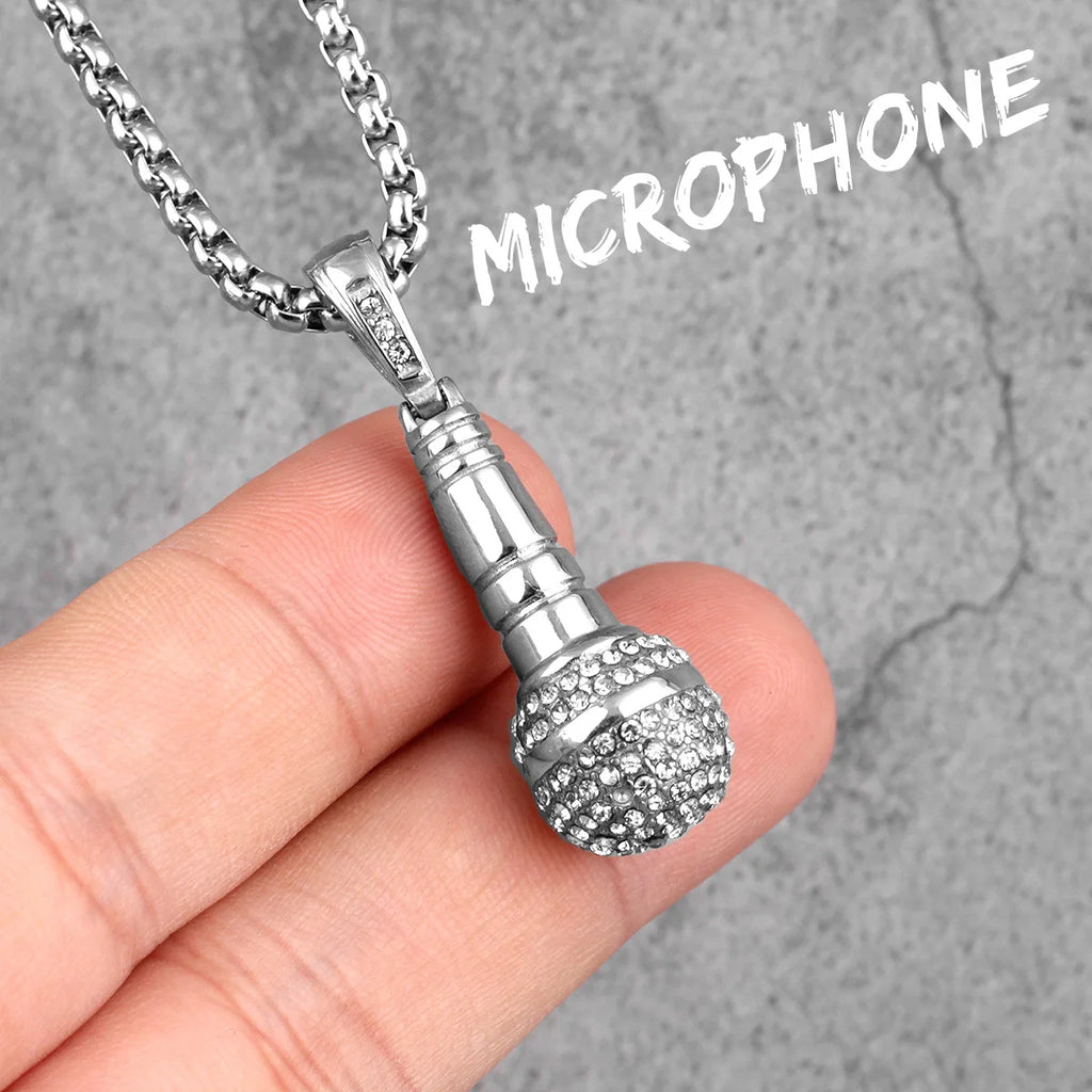 PENDRA Host Singer Microphone Steel Necklace