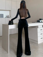 PENDRA Black Velvet Micro Pants