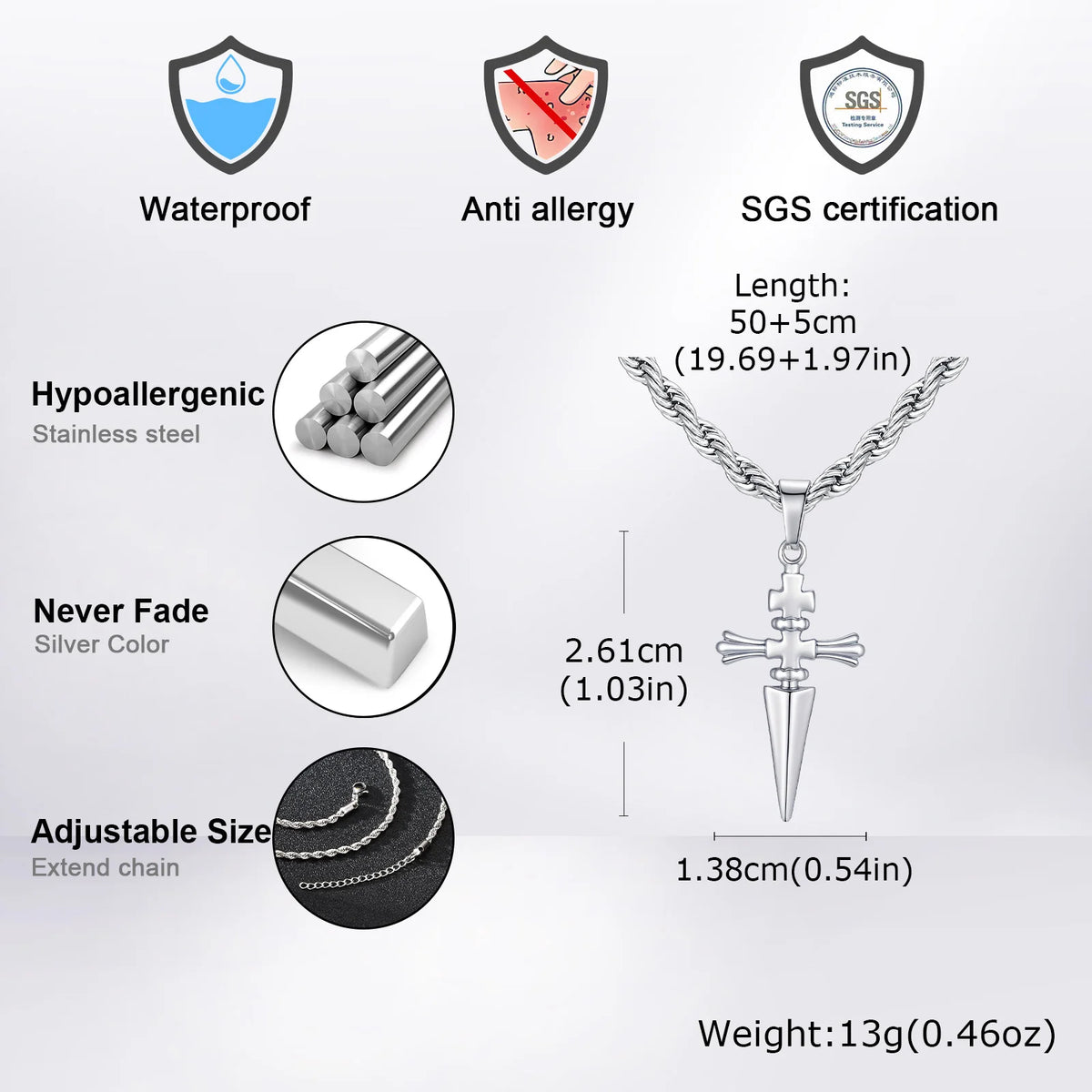 Punk Sword Pendant Necklace for Men,Stainless Steel Small Sword Pendant,Simple Birthday Gift for Son BBF