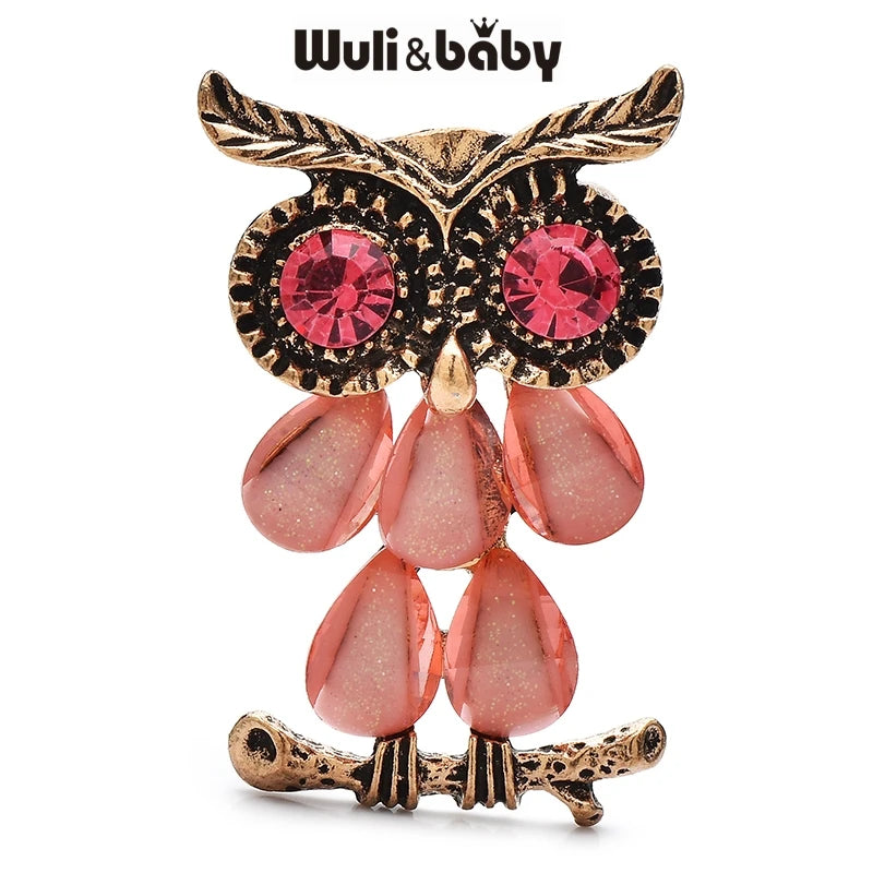 Wuli&baby Vintage Cute Owl Brooches 3-color Classical Bird Animal Brooch Pins For Women's Clothes Backpack Gifts