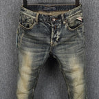 MEN FASHION Korean Style Clothes Brushed Fleece Denim Cargo Vintage Winter Straight Slim Luxury Streetwear 90s Trousers for Men