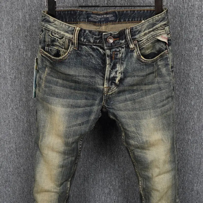 MEN FASHION Korean Style Clothes Brushed Fleece Denim Cargo Vintage Winter Straight Slim Luxury Streetwear 90s Trousers for Men