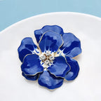PENDRA Aurora Red-Blue Enamel Rhinestone Flower Brooch