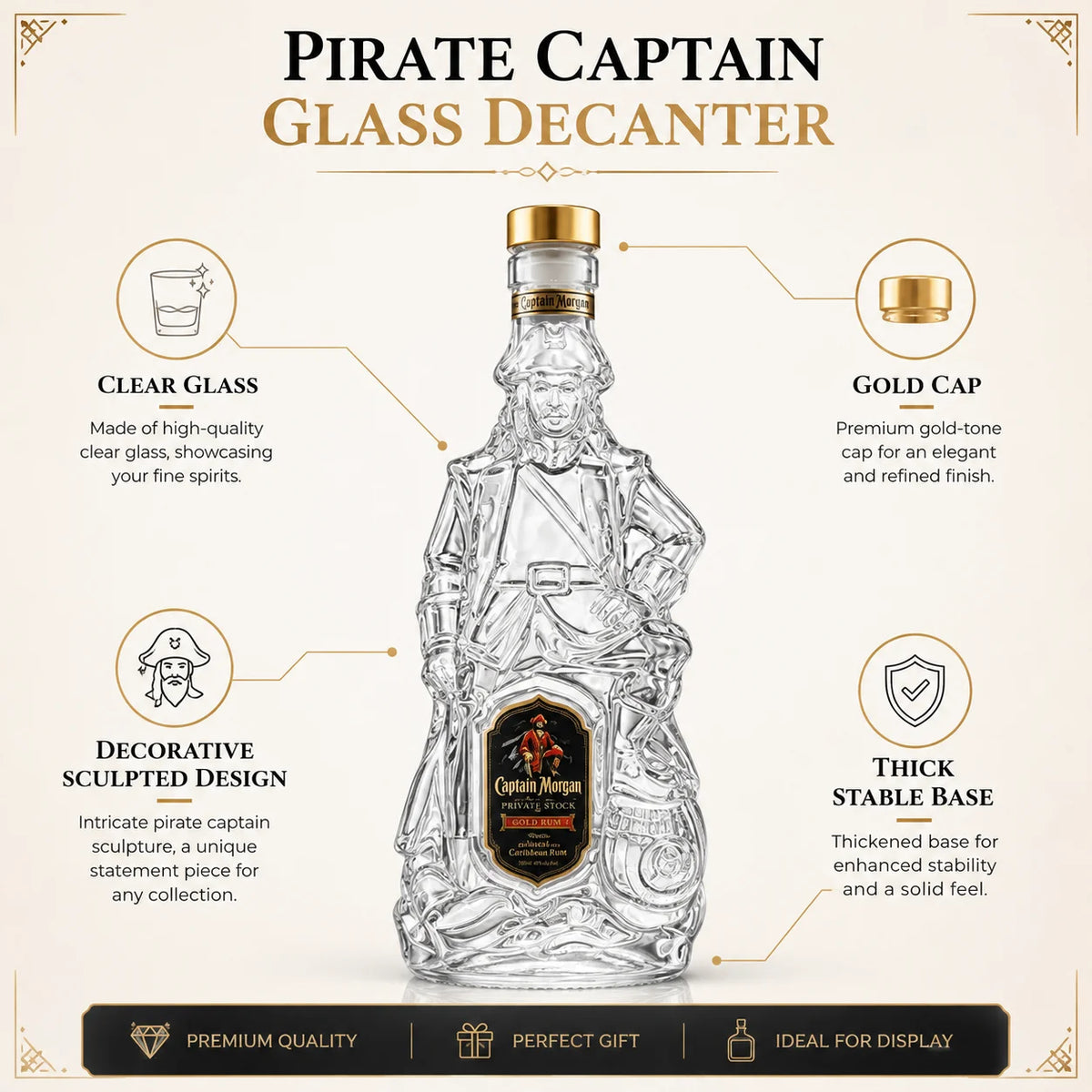 Pirate Captain Shaped Glass Decanter Unique Whiskey Liquor Bottle Barware Home Decor Collectible Drinking Gift