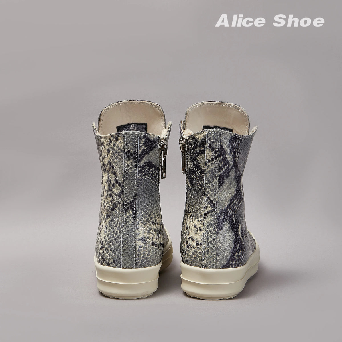 PENDRA Python Shadow Black Python-Embossed Leather High-Top Platform Ankle Boots
