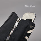 PENDRA Canvas Noir Black Canvas High-Top Zip Lace-Up Flat Ankle Boots