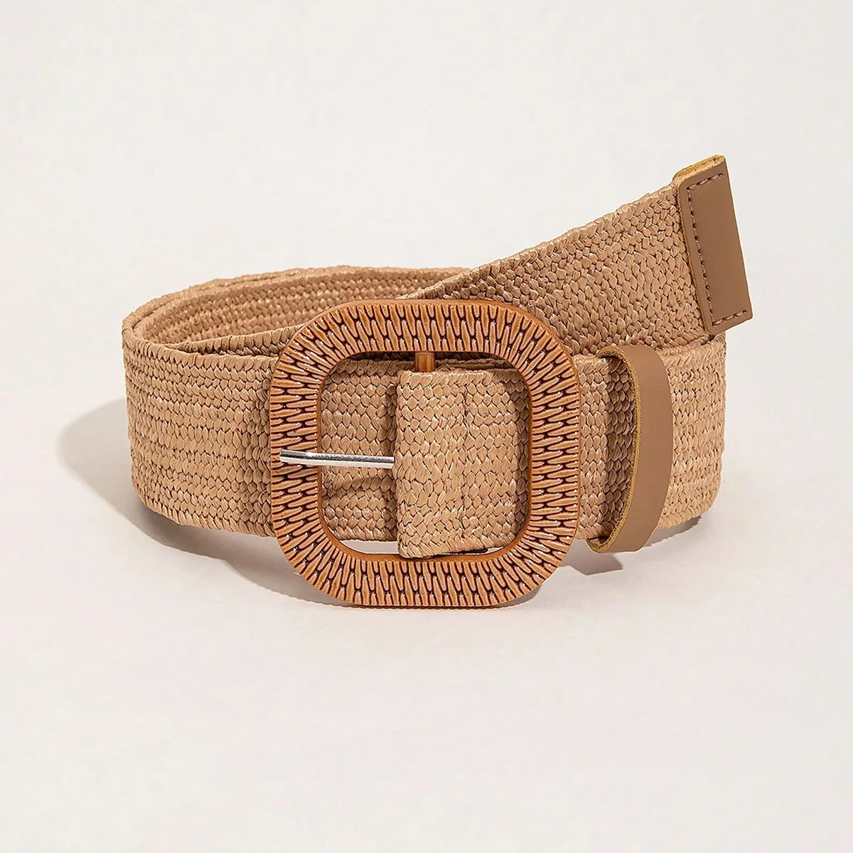 Fashion Women PP Straw Belt Casual Bohemian Wide Belt Summer Braided Waistbelt Buckle Elastic Female Straw Plus  Size Waist Belt