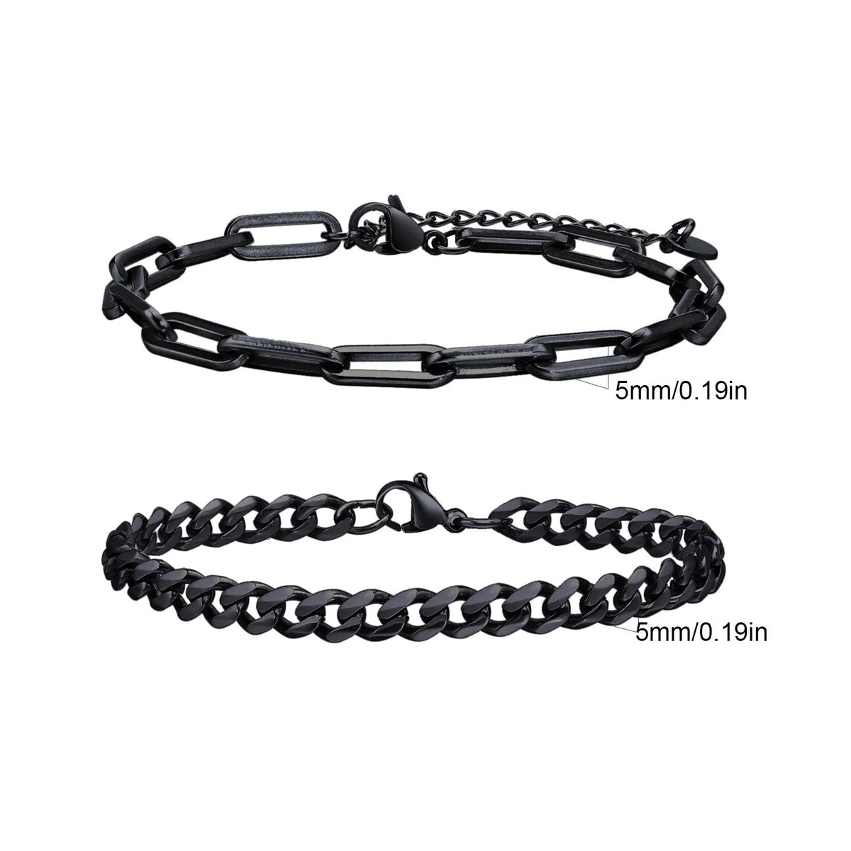 2pcs Men's Cuban Chain Bracelets,Stainless Steel Rectangular Chain Bracelet,Hiphop Causal Jewelry Gift