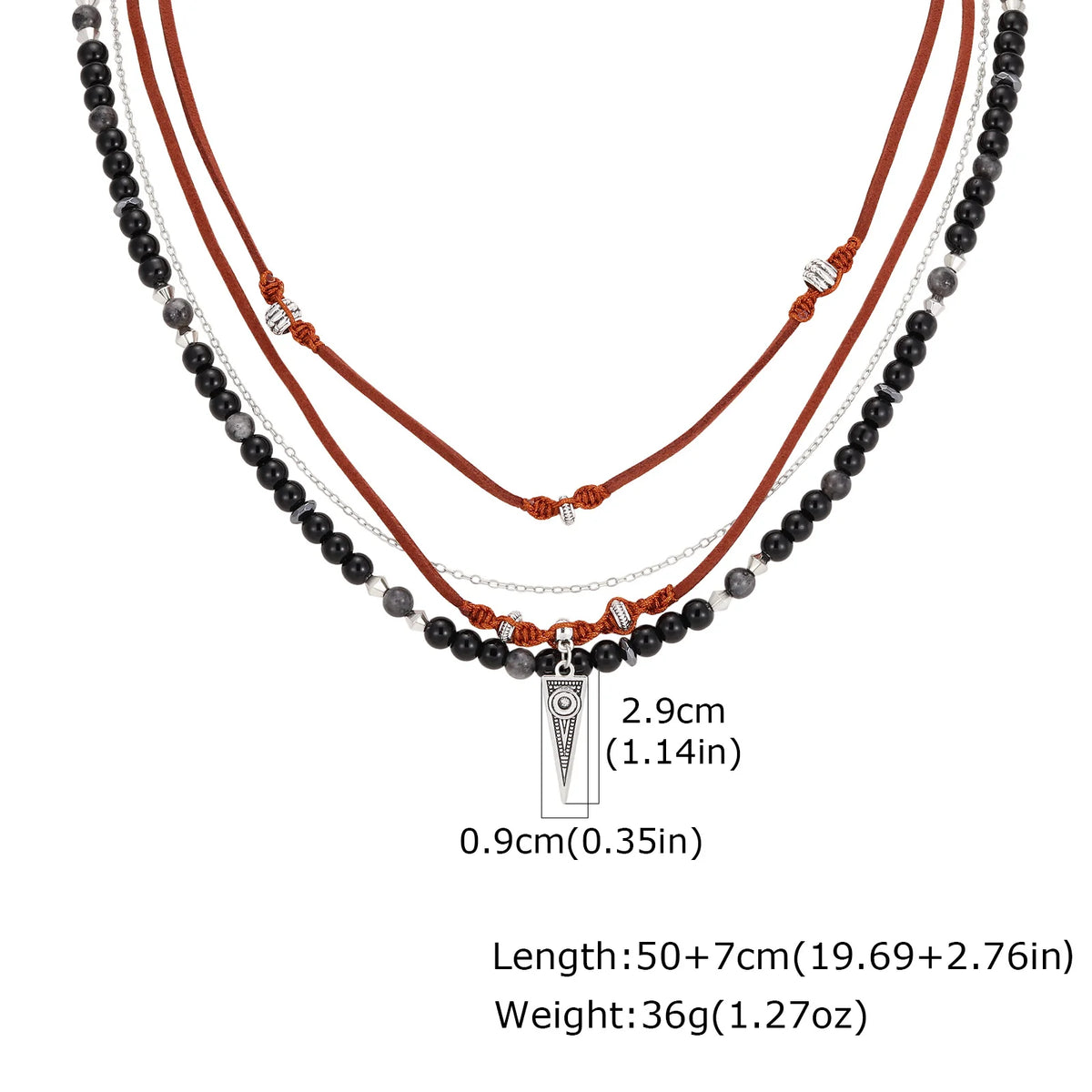 Rock Punk Layering Necklace for Men,Casual Multi Layer Black Leather Necklace,Waterproof Small Geometric Pendant Gift