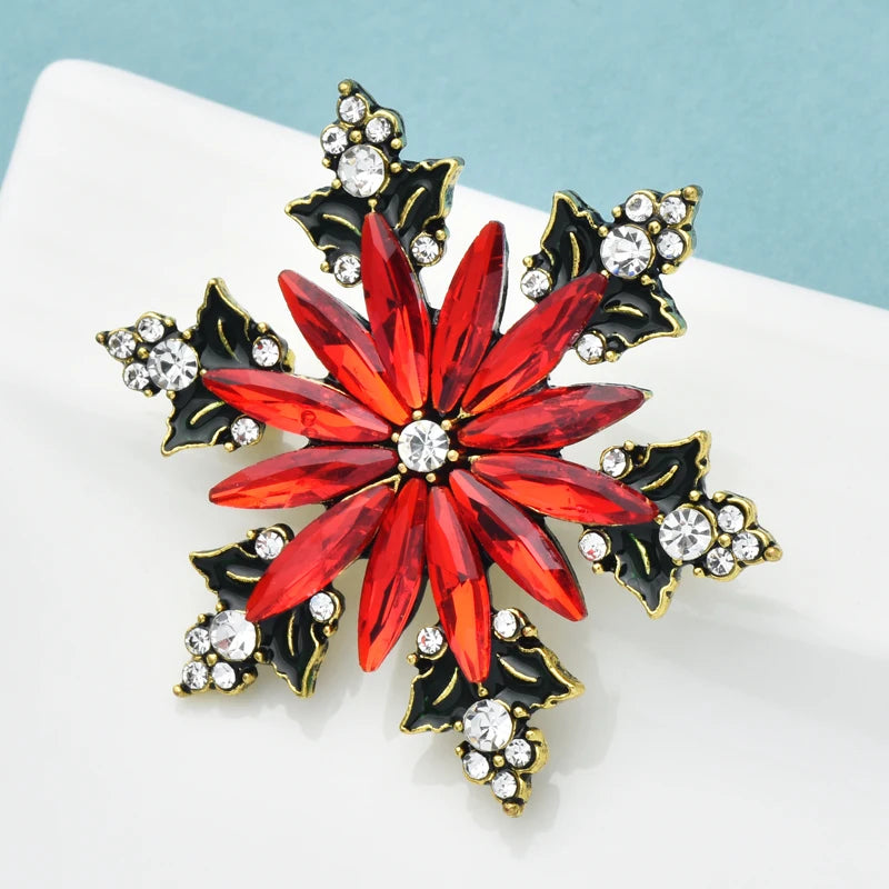 PENDRA Frost Red Rhinestone Snowflake Christmas Brooch