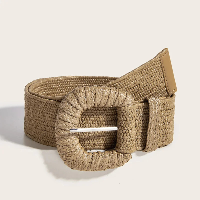 PENDRA Rheaina Straw Square Buckle Boho Belt