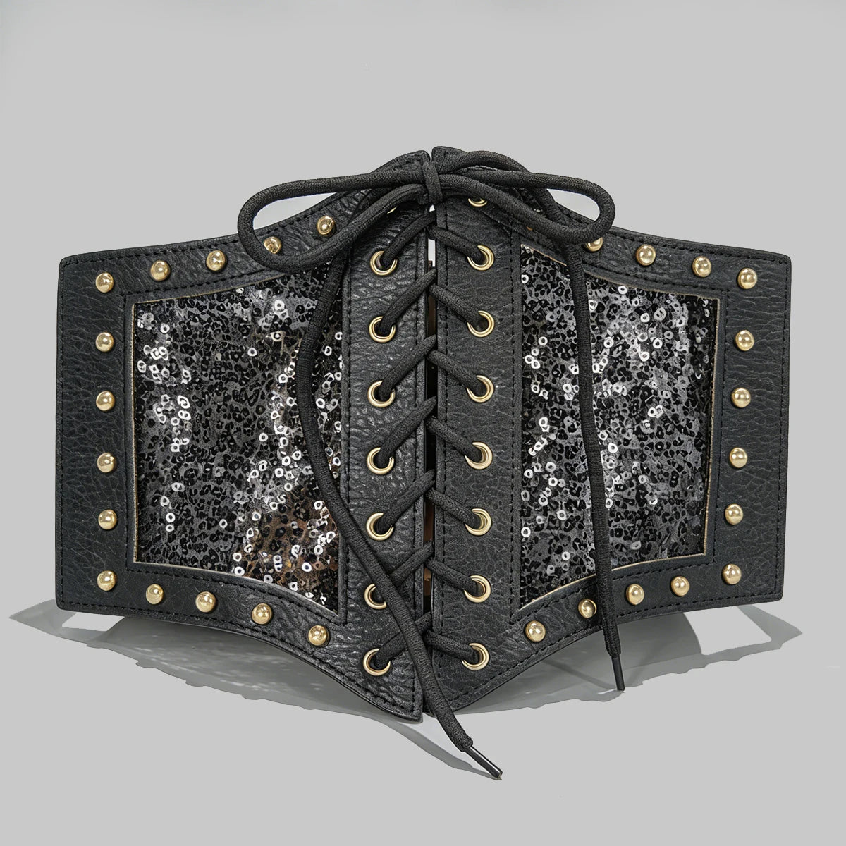 Gothic Glitter Plus Size Stretch Lace Cummerbunds Plus Size Elastic Wide Corset Belt Leather Dress Coat Waistband For Women