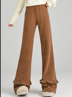 Solid corduroy micro flared pants women's winter wide leg casual high waisted narrow version straight leg sweatpants