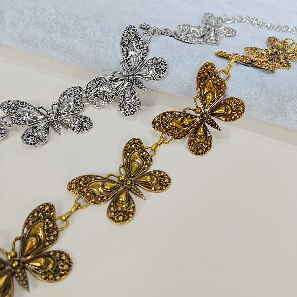 Vintage Butterfly Golden Waist Chain Belt Female Dress Punk Silver Metal Waistband Y2k Designer Belts for Women Jeans Luxury