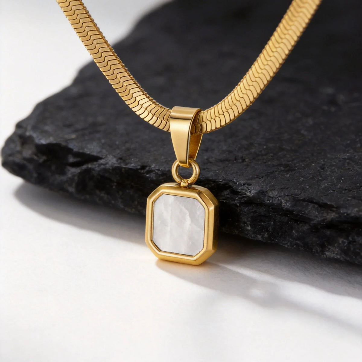 Men's Small Geometric Natural Stone Necklaces,Stylish Stainless Steel Flat Cuban Chain Collars,Hip-hop Punk Jewelry Gift