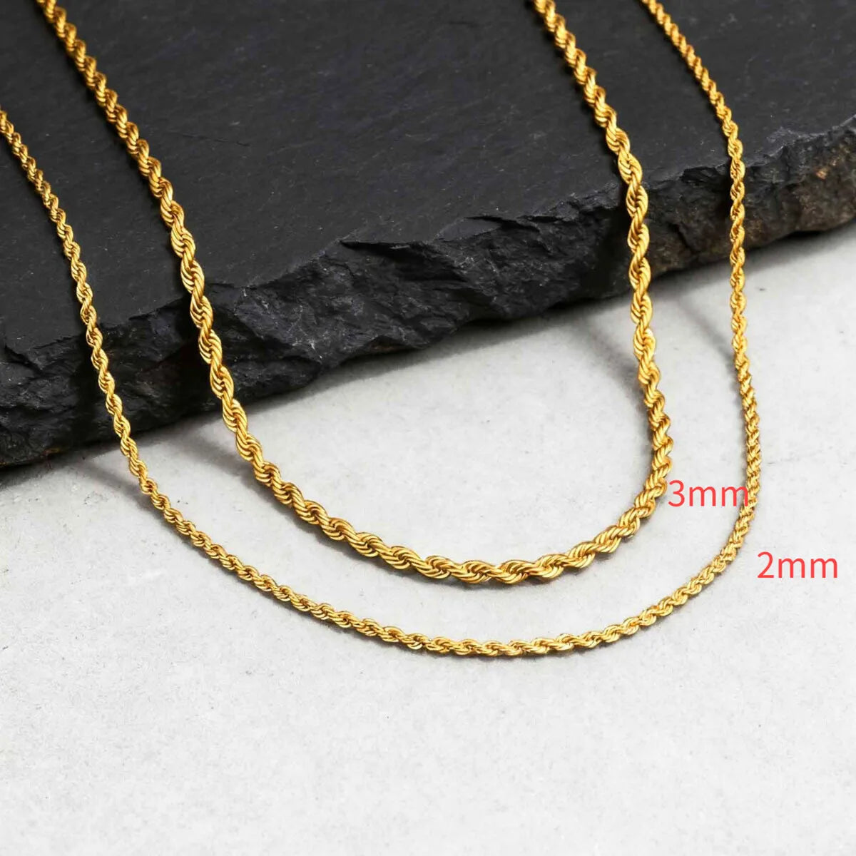 2pcs Men's Chain Necklace,Stainless Steel Black Gold Silver Color Twisted Rope Chain Collars,Trendy Punk Basic Chains Gift