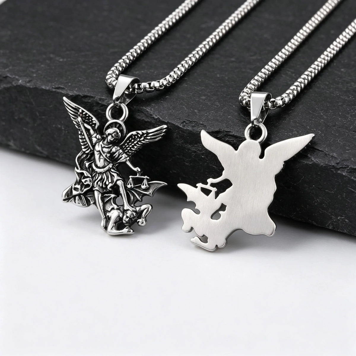 Stainless Steel Archangel St. Michael Pendant Necklace for Men Women, Religious Guardian Angel Protection Amulet Jewelry Gift