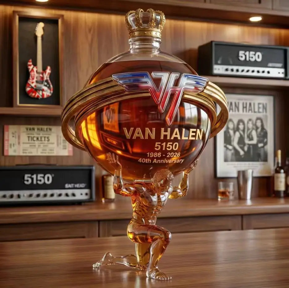 Van Halen Inspired Glass Decanter 40th Anniversary Whiskey Bottle Bar Decor Music Fan Gift
