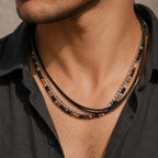 Rock Punk Layering Necklace for Men,Casual Vintage Beads Leather Collars,Birthday Party Jewelry Gift