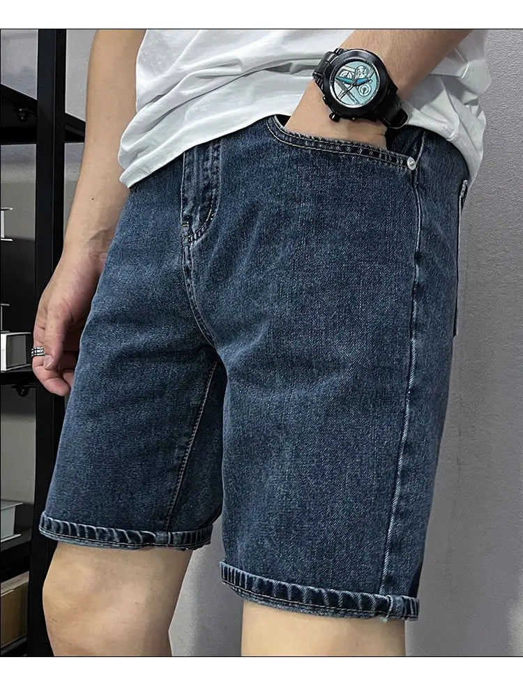 Men's Denim Shorts 2025 Summer Thin Five-point Pants Versatile Simple CowBoys Korean Blue Overalls Denim Short Medium Pants Man